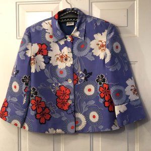 Silk Collection By Harve Benard Womens Sz 4 Silk Jacket Button Floral 3/4 Sleeve